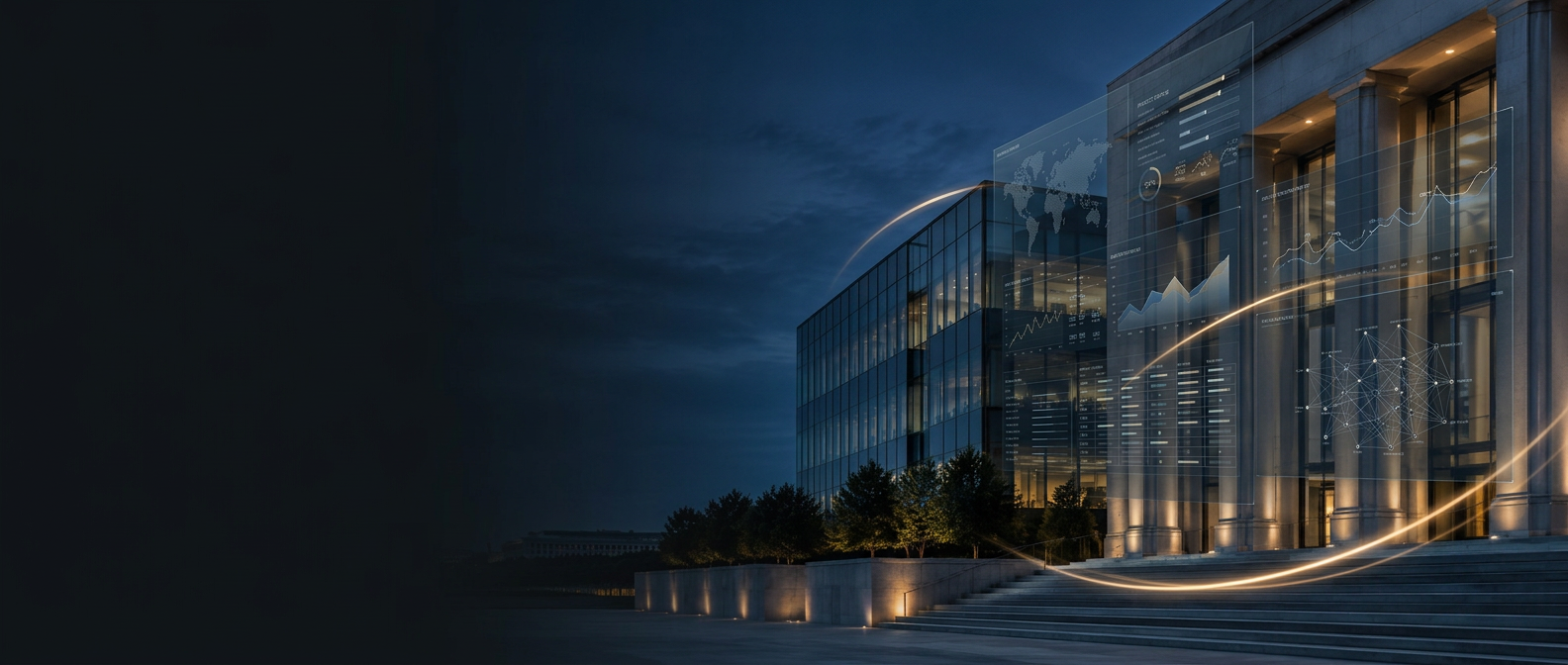 Modern civic architecture with integrated business intelligence dashboards